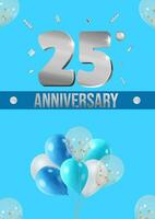 Anniversary celebration flyer silver numbers bright background with balloons vector