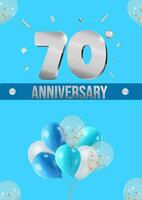 Anniversary celebration flyer silver numbers bright background with balloons vector