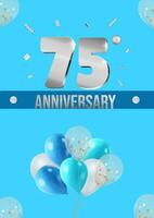 Anniversary celebration flyer silver numbers bright background with balloons vector