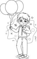 Coloring page. Schoolboy with Air Balloons and a School Bag vector