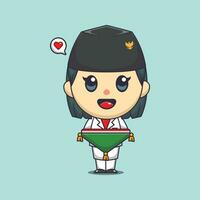 Cute flag raiser female carrying indonesian flag in indonesian independence day vector