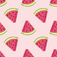 Seamless summer pattern with watermelon slices on a pink background. Summer pattern with fruits for fabric print, greeting card, wrapping. Vector flat illustration.