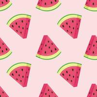 Seamless summer pattern with watermelon slices on a pink background. Summer pattern with fruits for fabric print, greeting card, wrapping. Vector flat illustration.