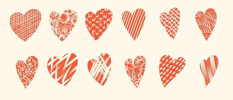Hand drawn hearts with loop, drops, spots, curves, lines and waves. Hand drawn doodle elements. Vector illustration with wavy and spiral elements. Design elements for social media posts