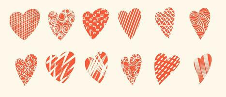 Hand drawn hearts with loop, drops, spots, curves, lines and waves. Hand drawn doodle elements. Vector illustration with wavy and spiral elements. Design elements for social media posts