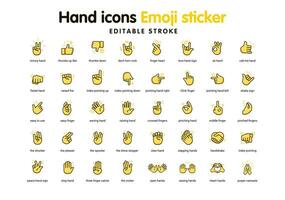 amarillo color mano íconos emoji pegatina vector