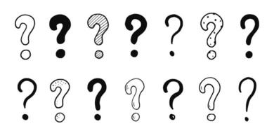 Doodle question sign mark set. Hand drawn sketch style ask sign, question mark. Isolated vector