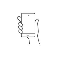 Hand hold smartphone line icon. Mobile using outline icon. Isolated hand hold phone vector