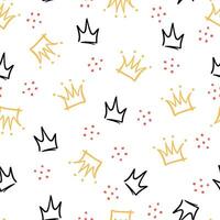 Doodle crown hand drawn seamless pattern. Doodle princess crown, queen tiara pattern. Line sketch royal background. Queen, king hand drawn simple background, wallpaper. vector