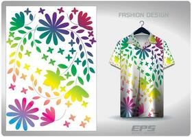 Vector hawaiian shirt background image.drawing rainbow flowers pattern design, illustration, textile background for hawaiian shirt,jersey hawaiian shirt