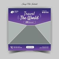 banner de venta de viajes y plantilla de publicación en redes sociales vector