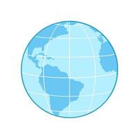 Model of the Earth, blue globe with map, oceans and land, parallels and meridians. Isolated vector illustration