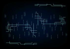 Abstract futuristic digital circuit with the binary bit on a dark blue background, Vector illustration.