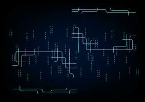 Abstract futuristic digital circuit with the binary bit on a dark blue background, Vector illustration.