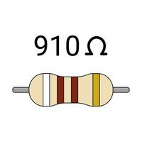 910 Ohm Resistor. Four Band Resistor vector