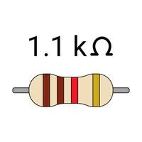 1K1 Ohm Resistor. Four Band Resistor vector