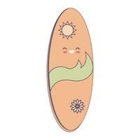 Surfboard in style kawaii. Flat cartoon colorful vector illustration.