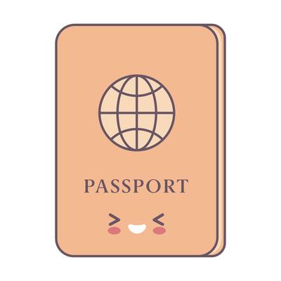 Passport in style kawaii. Flat cartoon colorful vector illustration.