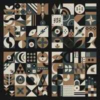 Set abstract geometric pattern design in retro style. Vector illustration.