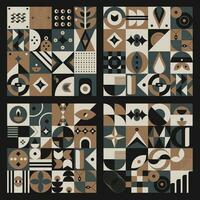 Set abstract geometric pattern design in retro style. Vector illustration.