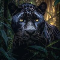 Black panther in a jungle. Generative AI photo