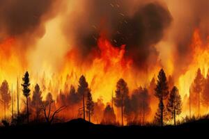 bosque fuego. alto llamas en el bosque foto