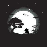 illustration vector graphic of Samurai training at night on a full moon. Perfect for wallpaper, poster, etc. Landscape wallpaper, Illustration vector style,  One Piece, Roronoa Zoro