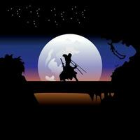 ilustración vector gráfico de samurai formación a noche en un lleno Luna. Perfecto para fondo de pantalla, póster, etc. paisaje fondo de pantalla, ilustración vector estilo, uno pedazo, roronoa zoro