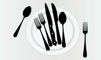 cuchara, tenedores, cuchillo, y plato conjunto iconos, colección de cuchillería diferente formas, restaurante negocio concepto, vector ilustración, cuchillería línea icono.-2