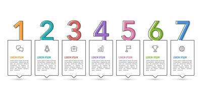 negocio infografía números modelo. Delgado línea mensaje caja diseño con números 7 7 opciones o pasos. vector