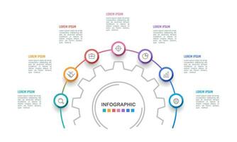 Infographic gears 7 processes to success. Cogwheel, process, options, steps. Vector illustration.