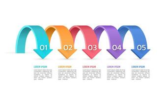 Arrows curve infographic 5 processes. Business presentation template. Vector illustration.