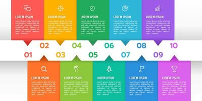 10-process timeline infographic with icons for success. Vector illustration.