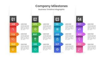 Presentation of the business timeline for one year, divided into quarters. Vector illustration.