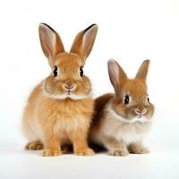 Rabbit and bunny on white background. Generative AI photo