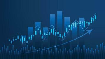 Financial business statistics with bar graph and candlestick chart show stock market price on dark background vector