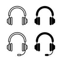 Vector Headphones with Microphone Icons Outline Set