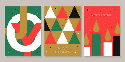 Merry Christmas and Happy New Year greeting card set. Hand drawn Trendy Winter Holidays art templates. Vector illustration