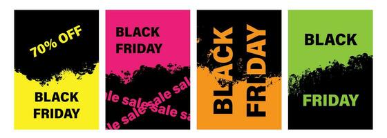 Black Friday Sale flyer set. Special offer discount up to 70 off. Flyers for shopping, business, commerce, promotion and advertising. Vector illustration