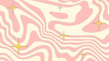 Cute pinky groovy abstract background in barbiecore 2000s style. Trendy psychedelic retro style backdrop. Waves, swirl, twirl and stars pattern. Twisted distorted vector texture. Y2k aesthetic design