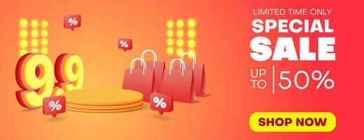 9.9 shopping day banner design with 3D podium vector