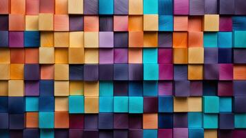 Abstract block stack wooden 3d cubes, colorful wood texture for backdrop photo