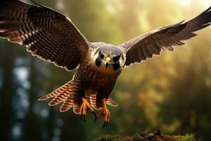 Flying falcon in the nature background photo