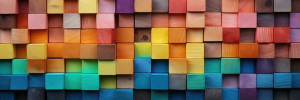 Abstract block stack wooden 3d cubes, colorful wood texture for backdrop photo