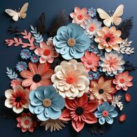 Origami paper flowers with butterflies. Generative AI photo