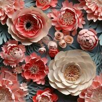 Seamless pattern with flowers and leaves. Floral pattern. Generative AI photo