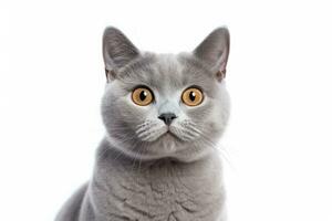 Portrait of British blue cat isolated on white background photo