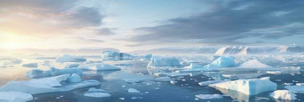 hielo hojas derritiendo en el ártico Oceano o aguas global calentamiento y clima cambiar. foto