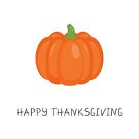 Thanksgiving greeting card with orange pumpkin. Flat vector illustration