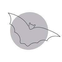 Bat drawn with single line with grey color spot like moon. Minimalism. Vector illustration.